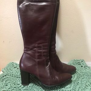Burgundy leather heeled tall boots